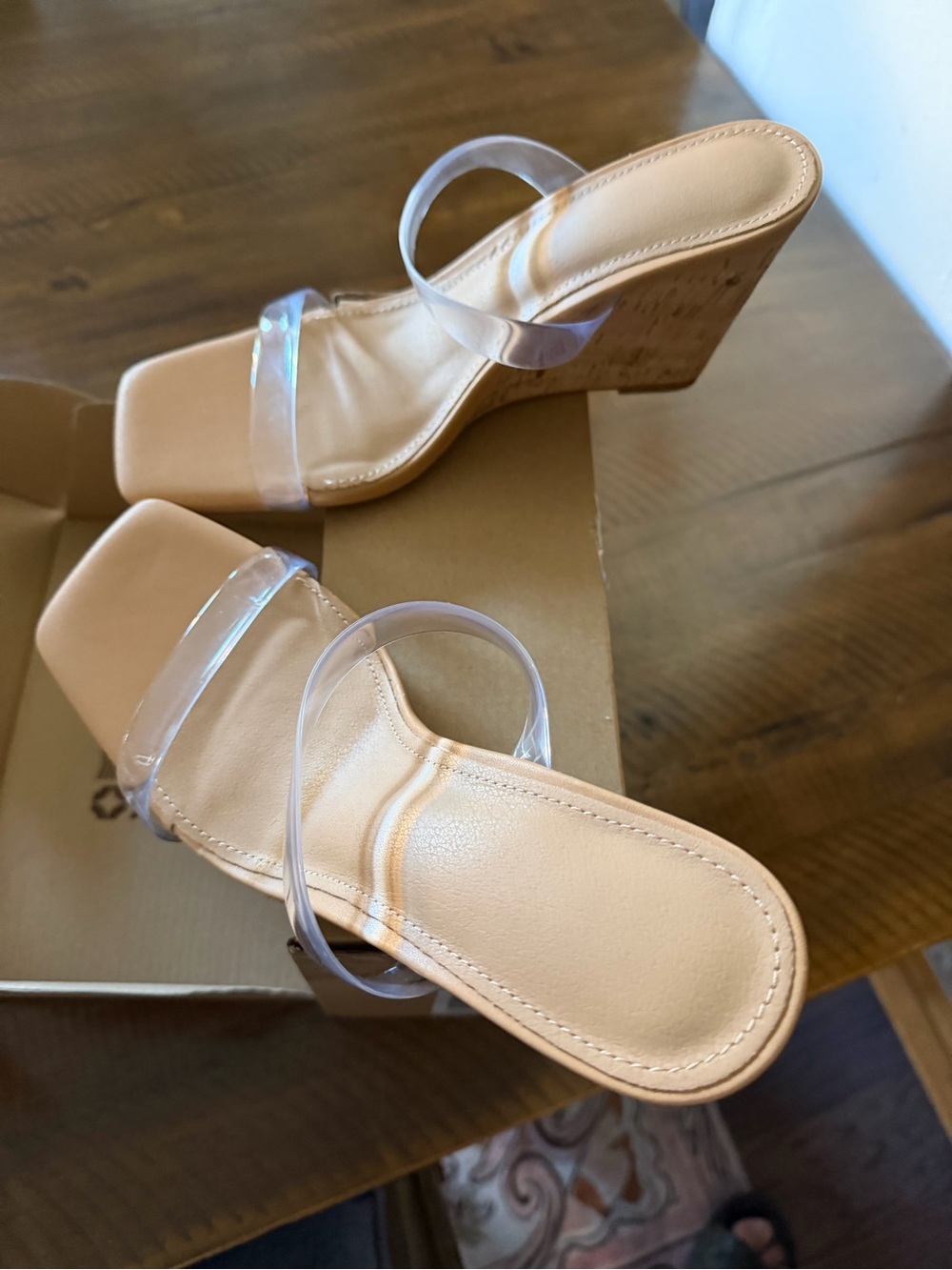 a new day Nude Cork Wedge Sandals with Clear Straps